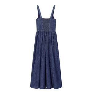 ZATRHMBM Primavera/Verano 2026 Nuevo <span class=keywords><strong>Vestido</strong></span> Vaquero Plisado sin Mangas de Moda Retro con <span class=keywords><strong>Tirantes</strong></span> Elegante <span class=keywords><strong>Vestido</strong></span> <span class=keywords><strong>Midi</strong></span> para Mujer - Product Image 2