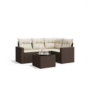 Ensemble de canapés de jardin en rotin brun 4 places, résistant aux intempéries, mobilier d'extérieur au design contemporain - Product Image 1