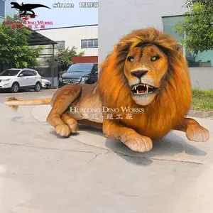 Simulasi ukuran hidup Model hewan singa animatronik buatan untuk Pak hewan