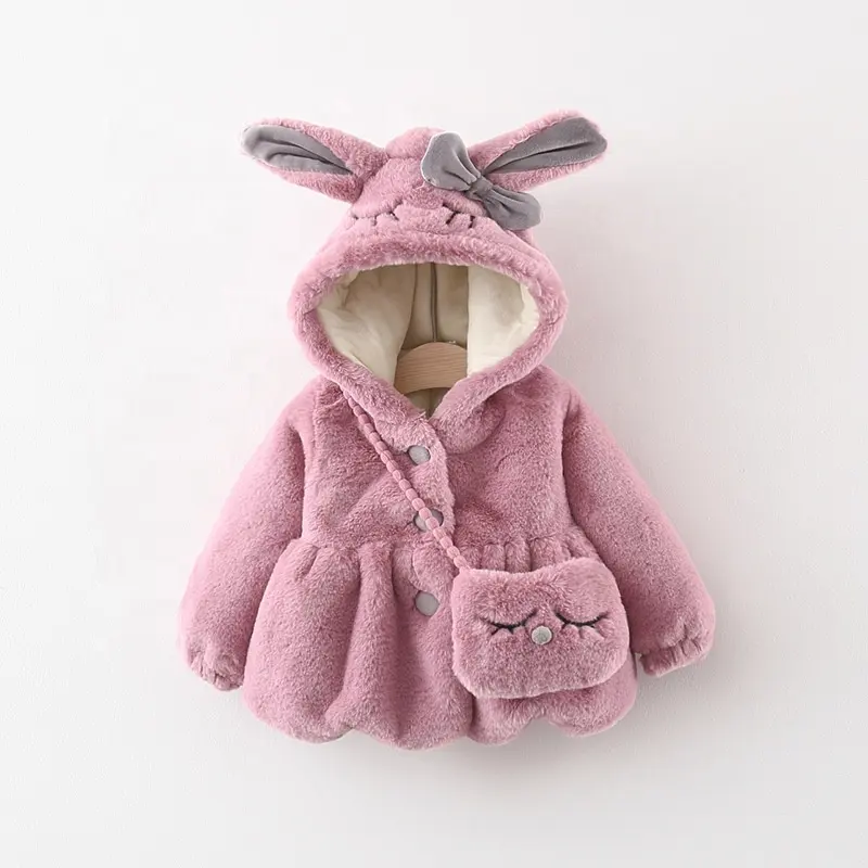 Cute Rabbit Ears Plush Baby Coats Christmas Sweet Princess Girls Jacket Fall Winter Warm Hooded Outerwear Toddler Girl Clothes