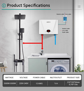 2026 Professional <b>Electric</b> 3500-5500W Tankless Instant Water Heater App-Controlled Touch Control IPx4 <b>Waterproof</b> - Product Image 5