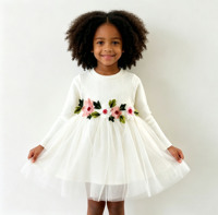 Robe en maille tricotée brodée de fleurs pour bébé fille YZ-031, manches longues, robe de fête décontractée, robe de princesse pour tout-petits