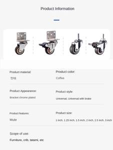 1,5/2 Zoll L-förmige stumme TPR-Rollen Edelstahl-<span class=keywords><strong>Mini</strong></span> räder für Wagen möbel Silent Casters - Product Image 6