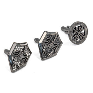 高級卸売 カスタムロゴ スーツシャツ ブラックシルバー スタッズセット 宝石 カスタム メンズ カフスボタン パーソナライズ カフスボタン メンズ用 - Product Image 5