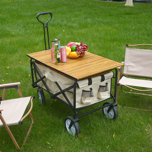 Chariot de camping pliable à quatre roues, imperméable, chariot portable d'extérieur, chariot de jardin, chariot de plage, chariot de randonnée, chariot de courses, chariot de rangement, aspect bambou - Product Image 5