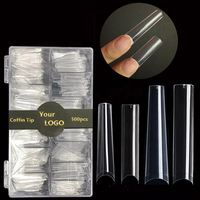 500 pièces/boîte Non C courbe XXL Extra Long cercueil ongles conseils demi couverture ABS 3XL cercueil carré en gros français faux ongles conseils
