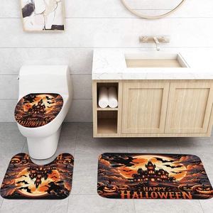 Cortina de Ducha de Poliéster con Diseño de Castillo de Halloween Naranja, Cortina de Baño con Impresión Digital, Impermeable, Impresión Personalizada, Venta al por Mayor, Moderna - Product Image 3