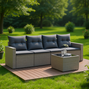 Conjunto de Sofá de Jardín de Ratán Gris de 4 Plazas, Muebles de Exterior Resistentes a la Intemperie, Diseño Contemporáneo - Product Image 2