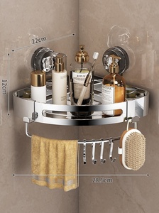 Suction Mounted Stainless Steel Bathroom <b>Corner</b> <b>Shelf</b> Set 12cm Width Rectangular Chrome Polished Space Saving Organizer - Product Image 4