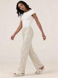 Pantalones Casuales de Mujer con Lentejuelas, Cintura Alta, Pierna Recta, Forro Suave, Cintura Elástica No Irritante, Pantalones Brillantes para Primavera - Product Image 2