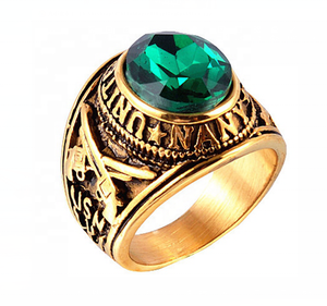 Gioielli di moda personalizzati placcati in oro con doppia pistola in acciaio inossidabile <span class=keywords><strong>diamante</strong></span> <span class=keywords><strong>rosso</strong></span> anello della marina militare - Product Image 2