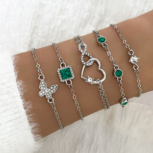 5 cái/bộ Thời Trang Vuông Màu Xanh Lá Cây Pha Lê Trái Tim Bướm Vòng Đeo Tay Cho Phụ Nữ Cô Gái Vàng Bangles <span class=keywords><strong>Set</strong></span> Cho Nữ Món Quà Bên Đồ Trang Sức - Product Image 3