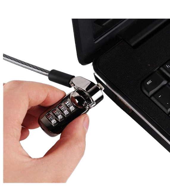 NBRATO Hot Sale Black High Quality Anti Theft Combination Laptop Cable Lock 4 Dials Keyless Safety Zinc Alloy Material Opp Bag