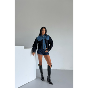 Chaqueta vaquera casual de dos colores con estampado, top corto, ajuste holgado, estilo urbano, logo bordado, técnica lavada para verano, otoño e invierno - Product Image 2