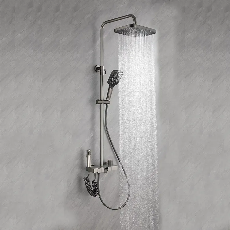 LIRLEE Luxury Zinc Stainless Steel Bathroom Wall Mounted Column System Shower Set Matte Black