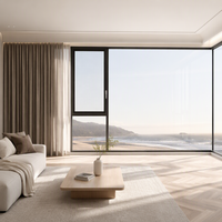 Fenêtre d'angle à ouverture directe avec vitrage enveloppant pour vue sur l'océan, système de fenêtres avec longueur de enveloppement personnalisée pour chambre principale avec vue sur la mer