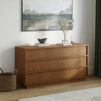 Commode en bois à 6 tiroirs en noyer de style mid-century, quincaillerie en acier inoxydable, coffre de rangement écologique, tiroirs à fermeture douce