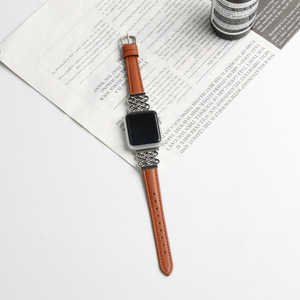 Elegante Correa de Reloj Delgada de Cuero Genuino para <span class=keywords><strong>Apple</strong></span> <span class=keywords><strong>Watch</strong></span> Series, Brazalete de Metal con Nudo Chino para Correa de IWatch - Product Image 4