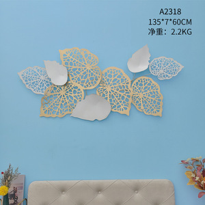 Art mural en métal 3D de luxe et léger, feuilles dorées et argentées, décoration en fer pour la maison, le salon et la nature. - Product Image 2