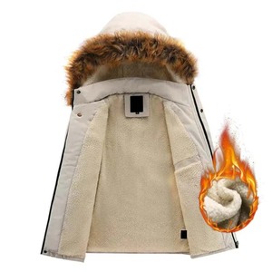<span class=keywords><strong>Parka</strong></span> matelassée pour hommes tenue quotidienne longue décontractée chaude hiver couleur unie courte doudoune col en fourrure chapeau velours granulaire - Product Image 5