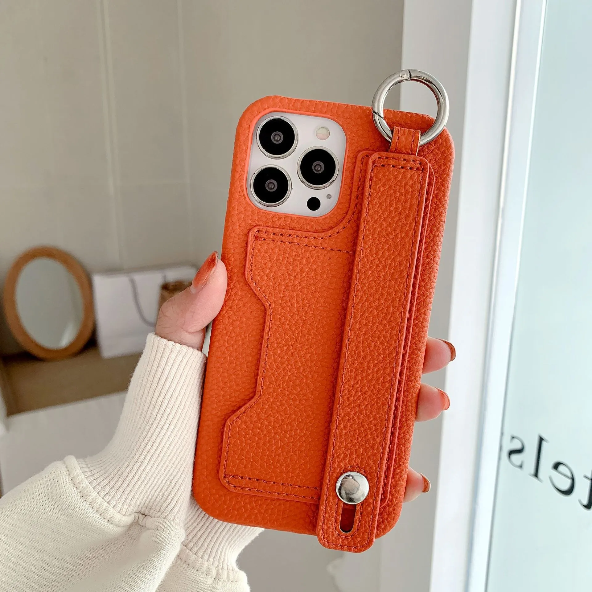 Роскошный кожаный чехол-накладка для мобильного телефона с держателем для кредитных карт Банкомат Карманный ремешок на палец для Iphone 13 14 Pro Max