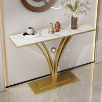 Console d'entrée moderne minimaliste ultra-étroite en métal avec plateau en ardoise, style luxe léger, pour couloir d'hôtel, murale et démontable