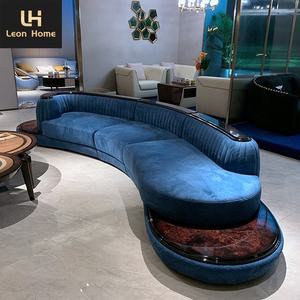 Desain Baru Furnitur Rumah Ruang Tamu <span class=keywords><strong>Sofa</strong></span> Kain Pelapis Beludru Biru Dongker Modern - Product Image 3