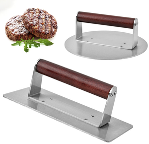 Presse à viande en acier inoxydable avec manche en bois, presse à hamburgers et <span class=keywords><strong>bacon</strong></span> robuste pour grillades et cuisson sur plaque chauffante - Product Image 1