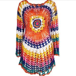 Women's 100% Polyester Breathable <b>Beach</b> Smock Knitted One-Shoulder V-Neck Hand Hook Seaside Holiday Bikini <b>Coat</b> Short Style - Product Image 1