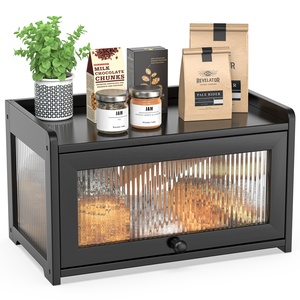 Nhà Máy Tùy Chỉnh Bán Buôn Bằng Gỗ Hộp Bánh Mì Cho Nhà Bếp Đơn Giản Bánh Mì Chủ Container Bánh Mì Lưu Trữ Màu Đen - Product Image 2