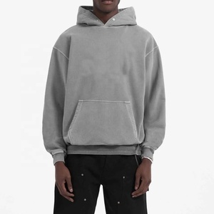 High Street Vintage Hombres Sólido Invierno Logotipo personalizado Bordado Imprimir Boxy Fleece Jersey corto Lavado Desgastado Sudadera con capucha - Product Image 1