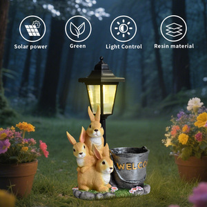Lampe solaire en résine en forme de lapin de Pâques pour cour, ornement de jardin, balcon, pot de fleurs succulentes, micro-paysage, décoration de bonsaï - Product Image 2