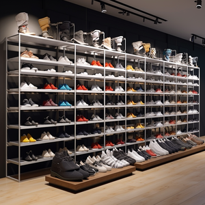 Étagère à chaussures en bois noire de luxe Conceptions simples Étagères à chaussures personnalisées à neuf couches pour magasin Étagère à chaussures en bois - Product Image 4