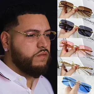 2024 moda nuevo estilo de lujo oro sin marco borde cortado gafas de sol pequeño marco cuadrado leopardo en templo decoración Y2k gafas de sol