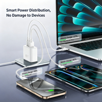 Chargeur universel GaN 65W 3 ports PD 3.0 à charge rapide Type-C avec prise pliable pour ordinateur portable, tablette et alimentation de voyage
