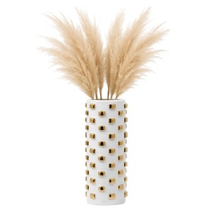 Vaso cilindrico in ceramica con dettagli dorati per l'arredamento del soggiorno e vaso per fiori per camera da letto o ufficio - Product Image 2
