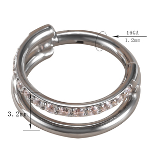 ASTM F136 G23 titanyum çift katmanlı daire halka ile bir satır kübik zirkon menteşeli <span class=keywords><strong>Hoop</strong></span> yüzük burun halkası Piercing takı - Product Image 3