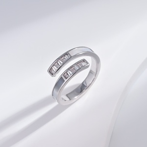 custom plata 925 sterling Silver Baguette Cut stone <b>ring</b> wholesale <b>adjustable</b> Unisex cz geometric fashion wedding finger <b>rings</b> - Product Image 1