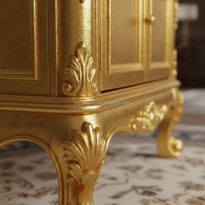 Librería Abierta Clásica Rococó Tallada a <span class=keywords><strong>Mano</strong></span> y Dorada con Puertas de Almacenamiento y Patas Cabriolé para Sala de Estar - Product Image 6