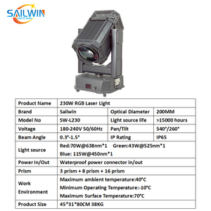Sailwin Fabriek Buiten Waterdicht 230W Rgb Full Color Sharpy Moving Head Beam Laserlicht 10Km Met Prisma <span class=keywords><strong>Disco</strong></span> Laserlichten - Product Image 4