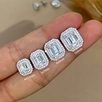 ABIDING Orecchini a lobo da donna con diamanti coltivati in laboratorio a taglio smeraldo, a doppio alone, grandi carati, personalizzati, in oro massiccio