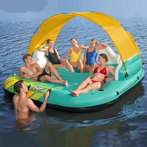 Beste Hoge Kwaliteit 6 Persoons Opblaasbare Strand Drijvende Partij Eiland Zonnige Lounge Custom Drijvende Mat Voor Zwembad