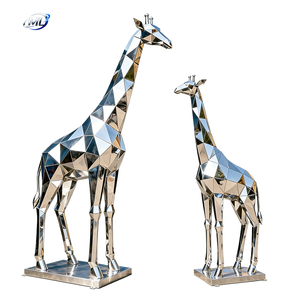 Juego de Esculturas de Jirafa de Acero Inoxidable, Plateadas y Pulimentadas, Decoración Animal para el Hogar, Forma 3D Completa, Empaque en Caja de Madera - Product Image 1