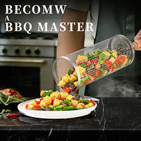 Panier de cuisson roulant en acier inoxydable 304, 2 pièces, paniers grillades antiadhésifs emboîtables pour barbecue au charbon de bois, cuisson extérieure