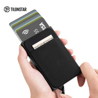 Portefeuille porte-cartes pop-up anti-RFID TWM103C avec logo personnalisé, fin, en aluminium, avec poche à monnaie