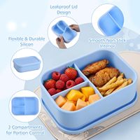 Boîte à bento en silicone sans BPA, 3 compartiments, réutilisable, pour adultes, micro-ondable, boîte à lunch personnalisée pour sandwichs