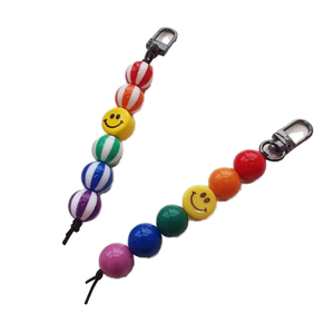 2026 Porte-clés Multicolore à Perles Motif Visage Souriant, Boule de Pastèque en Plastique, Style Hyuna, Pendentif pour Téléphone Portable et Sac, Style Mignon, Avril - Product Image 1