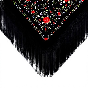 <span class=keywords><strong>Scialle</strong></span> Flamenco Spagnolo in Pura <span class=keywords><strong>Seta</strong></span> 100% Ricamato a Mano, <span class=keywords><strong>Nero</strong></span>, 45 Pollici, Multi Manton De Manila - Product Image 4