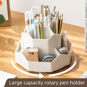 Organisateur de papeterie en plastique de grande capacité OEM ODM Rotation 360 ° Conteneur de stockage de crayons Porte-stylo - Product Image 2