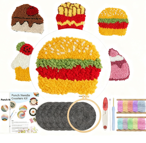 ชุดอุปกรณ์ทำแผ่นรองแก้วปักลาย Punch Needle DIY, แผ่นกันความร้อน, งานฝีมือปักลายเพื่อคลายเครียด - Product Image 2